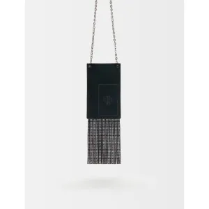Women Leather Fringe Phone Bag - Black