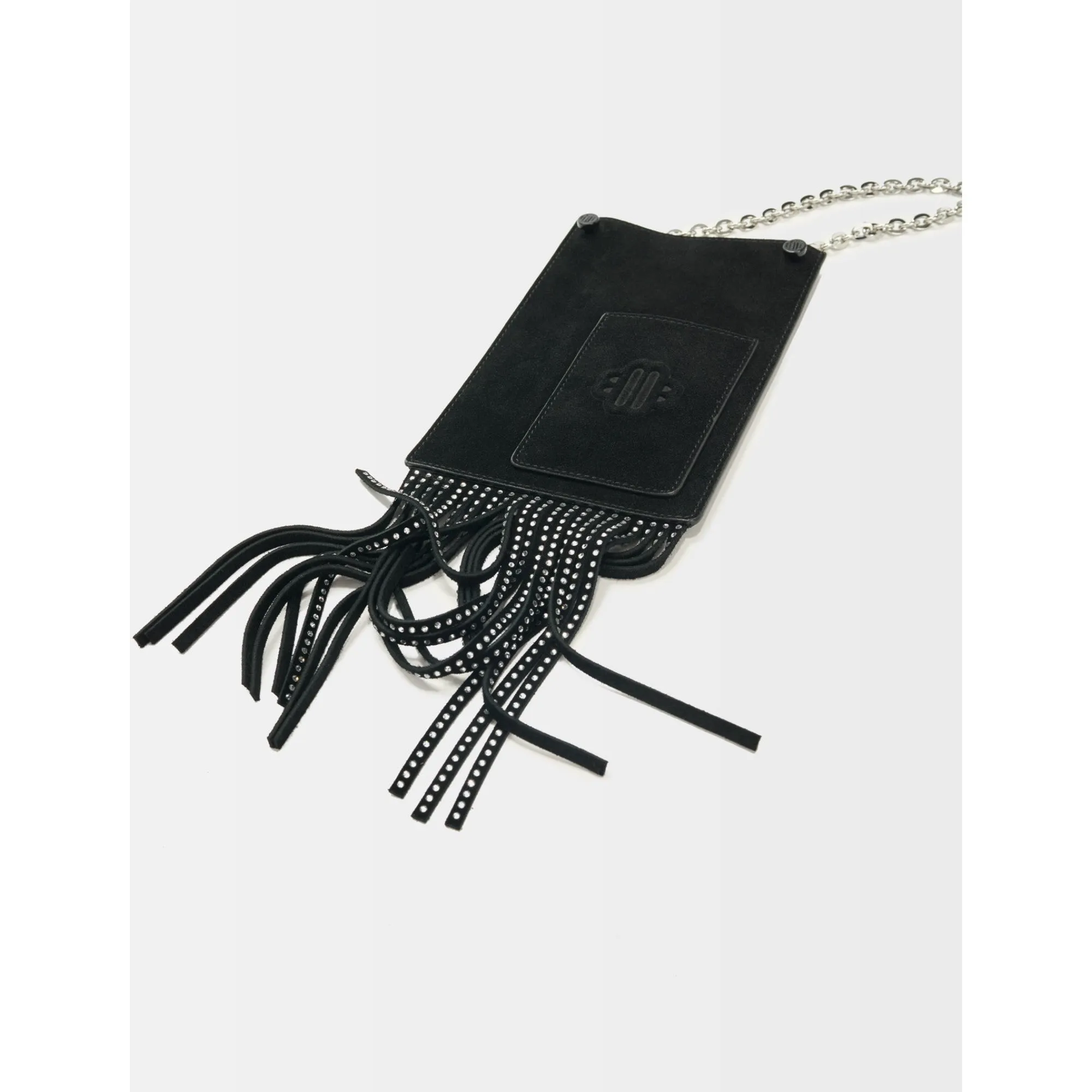 Women Leather Fringe Phone Bag - Black