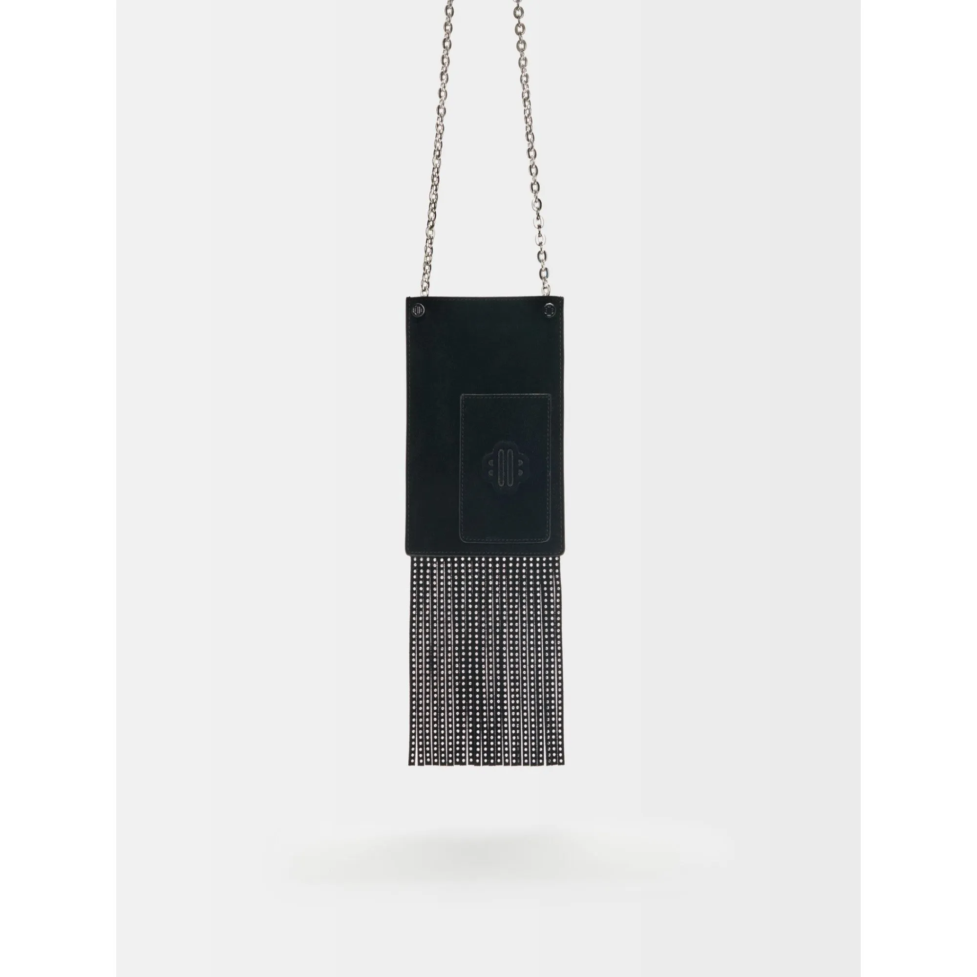 Women Leather Fringe Phone Bag - Black